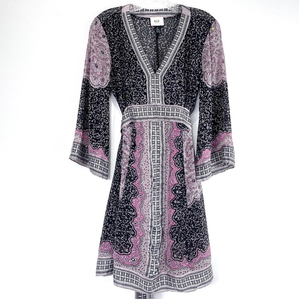 ECI Silk Floral Scarf Print Kimono Dress